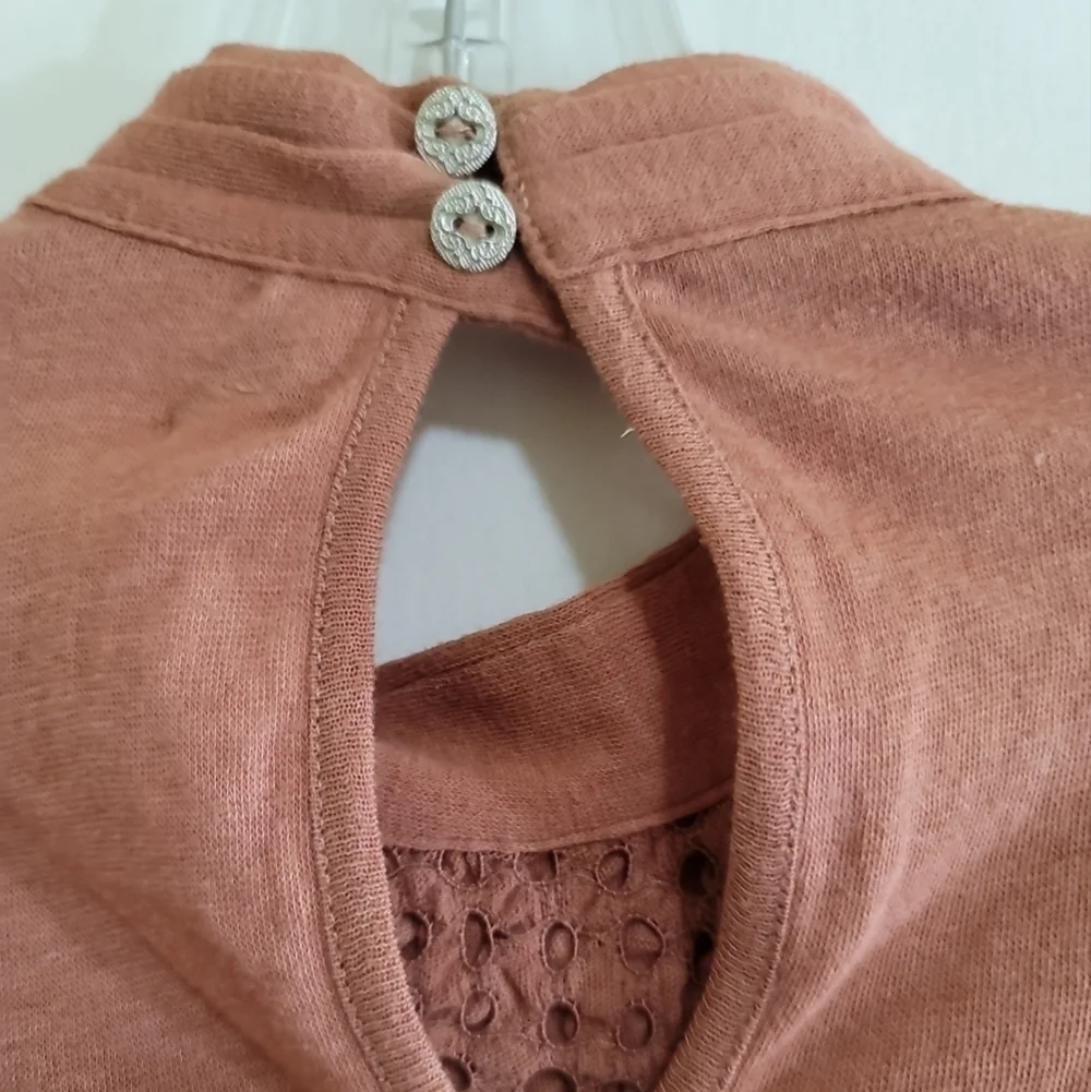 Free People New Romantics Lena Mock Neck Blouse Medium High Neck Flowy Side Slit
